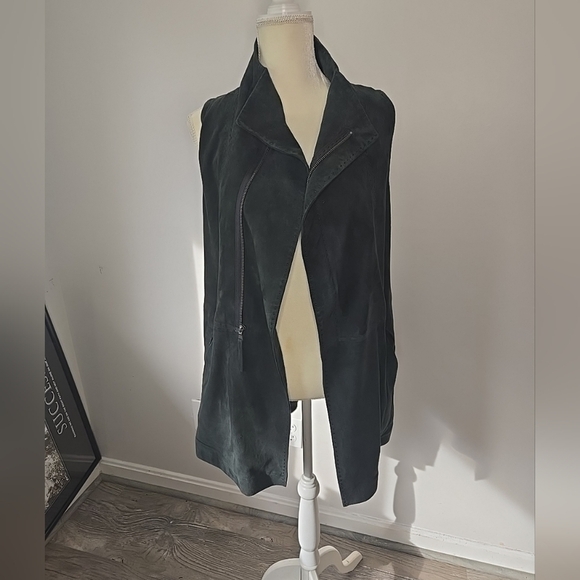 Jarb Maiya Charcoal / Black Soft Leather Suede Vest Designer Asymetrical Sz 38